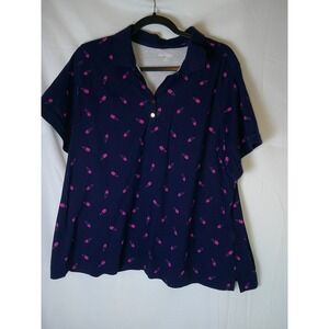 Kim Rogers Curvy Navy Blue Pink Ice Cream Cone Print Polo Shirt Top Size 2X